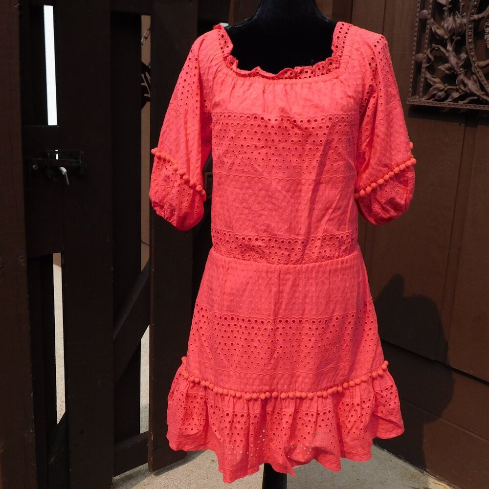 Anthropologie S Parker Magenta Eyelet Pom Pom Dress